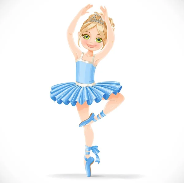 Cute Ballerina Girl Dancing Blue Tutu Isolated White Background — Stock Vector
