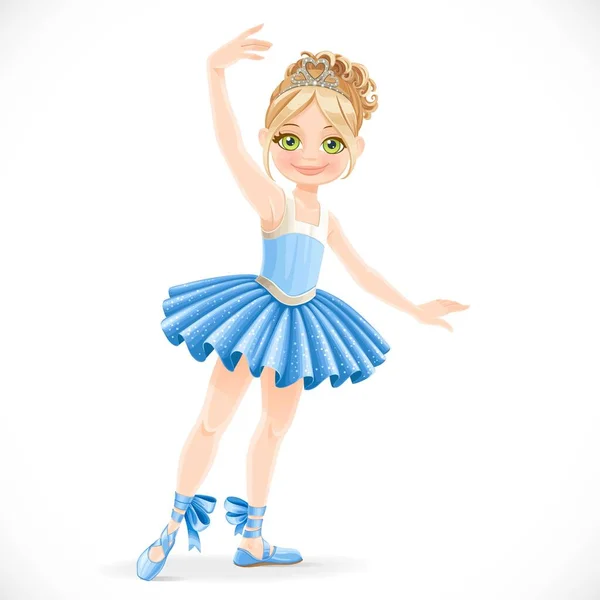 Cartoon Ballerina Mädchen Blauem Kleid Tanzt Auf Weißem Hintergrund — Stockvektor