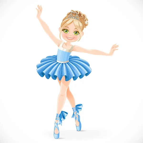 Cartoon Μπαλαρίνα Κορίτσι Μπλε Φόρεμα Χορό Απομονώνονται Ένα Λευκό Φόντο — Διανυσματικό Αρχείο