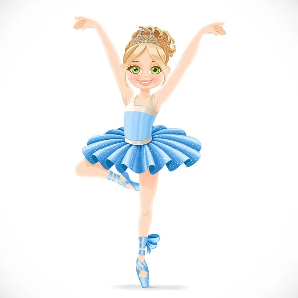 Ballerina Girl Blue Tutu Dancing One Leg Isolated White Background — Stock Vector