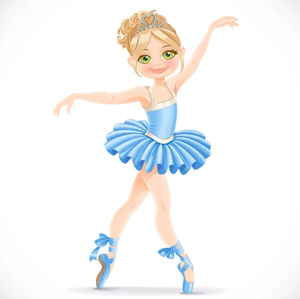 Hermosa Bailarina Bailando Vestido Azul Aislado Sobre Fondo Blanco — Vector de stock