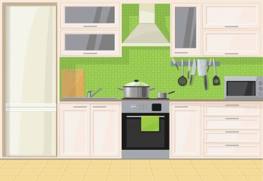 İç aydınlatma klasik ahşap mutfak.