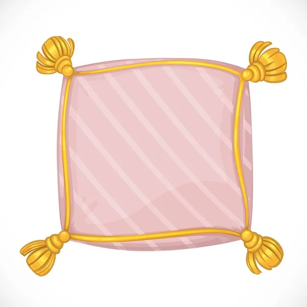 Almohada Cuadrada Rosa Con Borlas Aisladas Sobre Fondo Blanco — Vector de stock