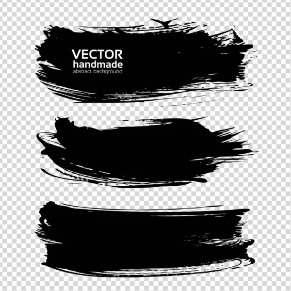 Big Abstract Black Textured Smears Isolated Imitation Transparent Background — Stock Vector