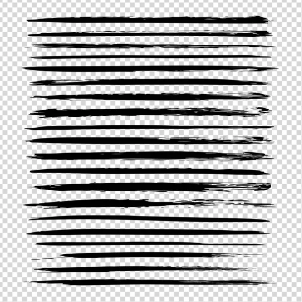 Frottis Noirs Abstraits Texturés Minces Longs Isolés Sur Fond Transparent — Image vectorielle