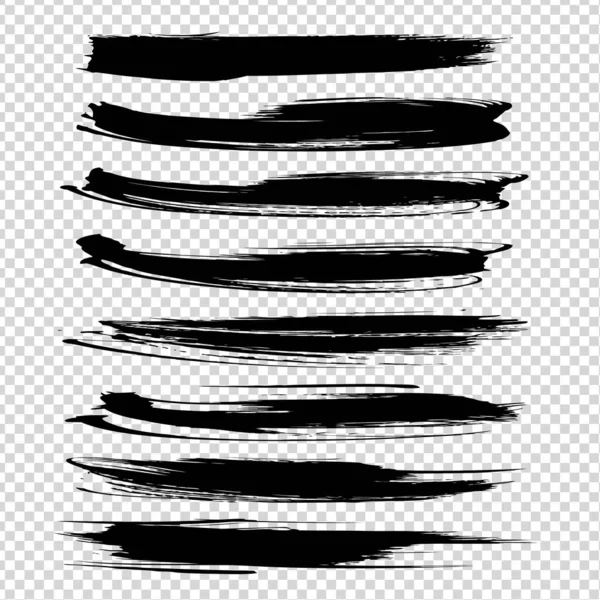 Longs Frottis Texturés Noirs Isolés Sur Fond Transparent Imitation — Image vectorielle