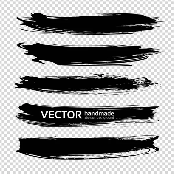 Long Abstract Black Textured Smears Isolated Imitation Transparent Background — Stock Vector