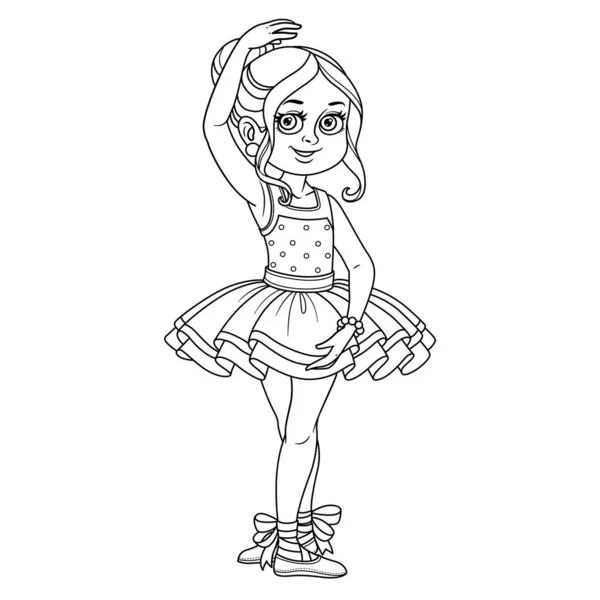 Cute Girl Carnival Costume Ballerina Outlined Coloring Page — Stock Vector