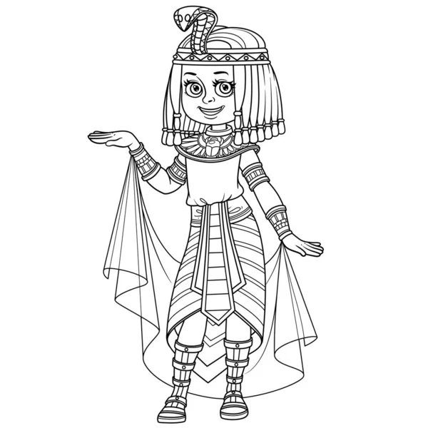 Cute Girl Egyptian Princess Costume Outlined Coloring Page — Stock Vector
