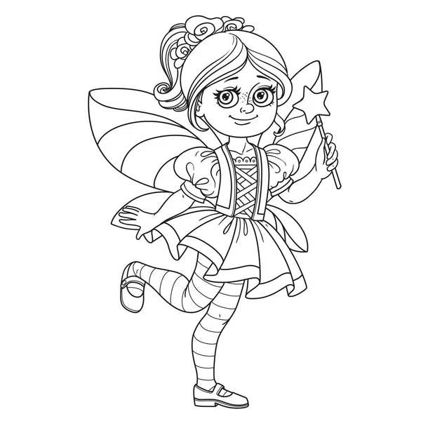 Cute Girl Fairy Costume Outlined Coloring Page — Stock Vector