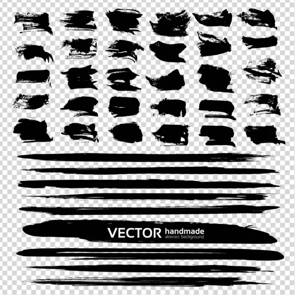 Black Abstract Textured Smears Very Big Set Isolated Imitation Transparent — Stock Vector