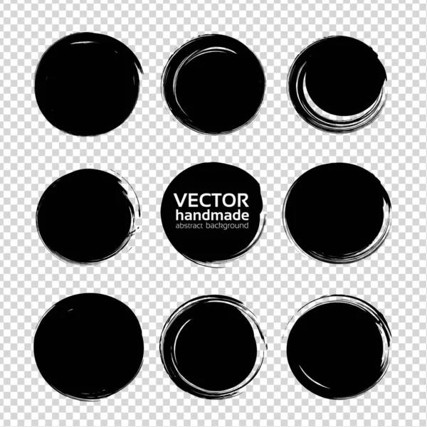 Schwarze Runde Abstrakte Große Strukturierte Abstriche Isoliert Auf Transparentem Hintergrund — Stockvektor