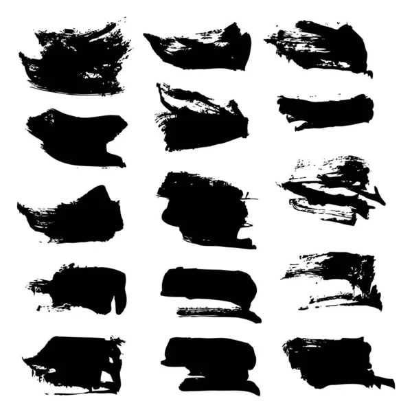 Black Textured Abstract Smears Set Isolated White Background — Stock Vector