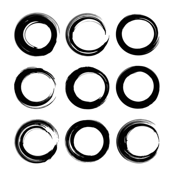 Circles Expressive Textured Smears Set Isolated White Background — Stock Vector