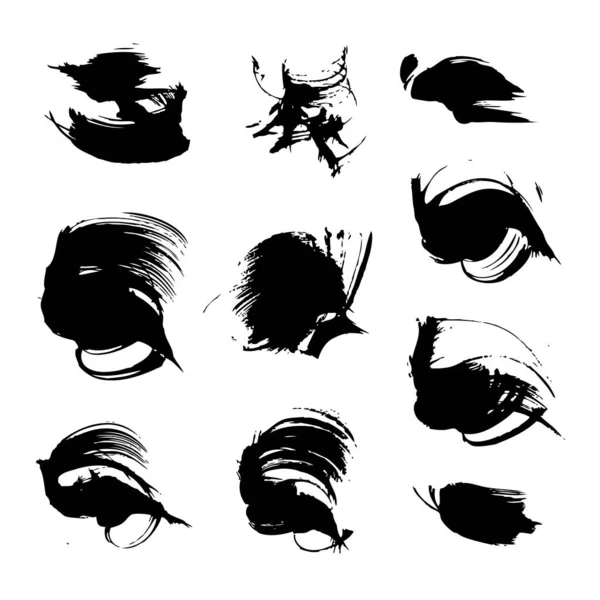 Expressive Textured Black Smears Set Isolated White Background — Stock Vector