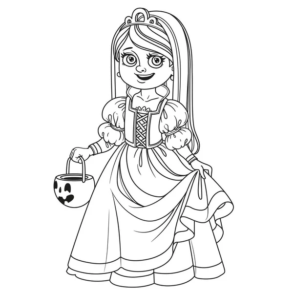 Linda Chica Traje Princesa Sosteniendo Una Bolsa Calabaza Para Dulces — Vector de stock