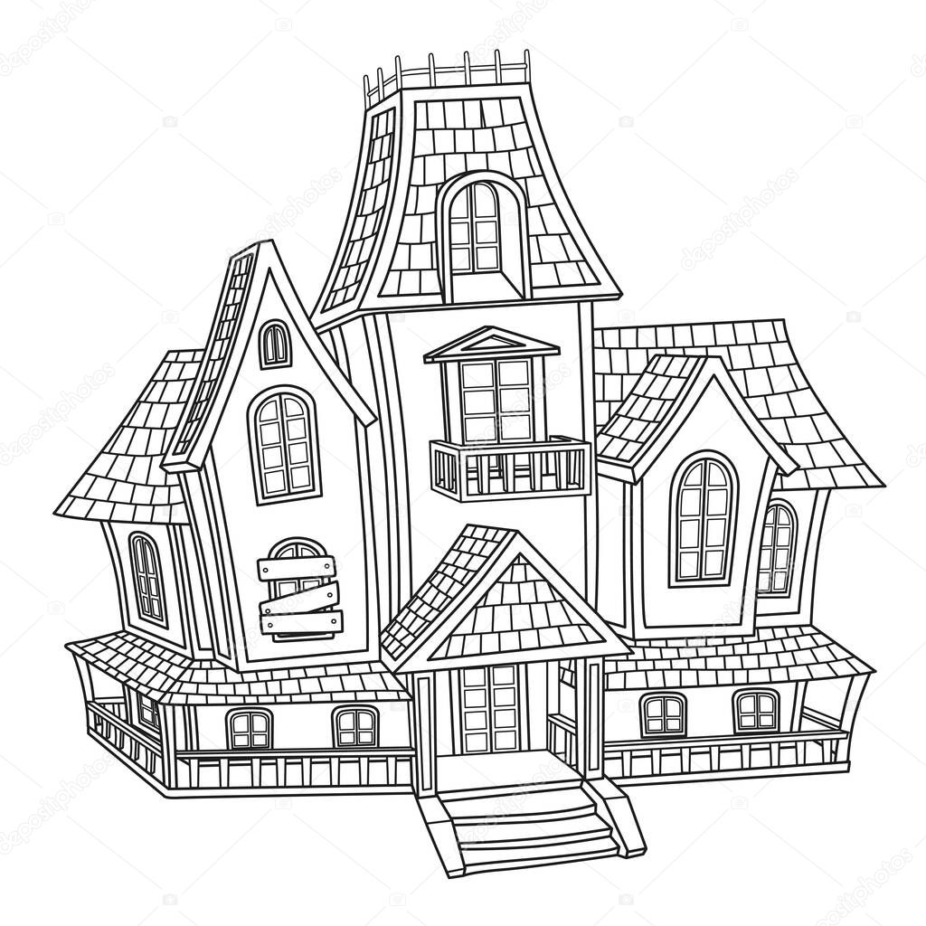 Witch house  outlined for coloring page