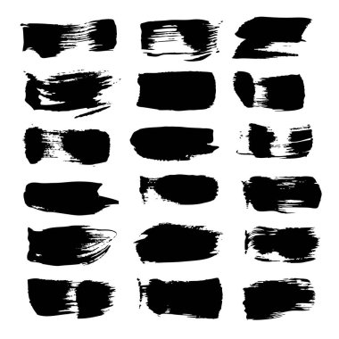 Siyah kalın, kısa, soyut desenli lekeler beyaz bir arkaplanda izole edilmiş.