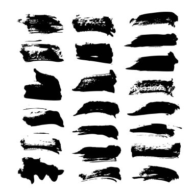 Siyah, büyük, kalın, soyut lekeler beyaz bir arkaplanda izole edilmiş.