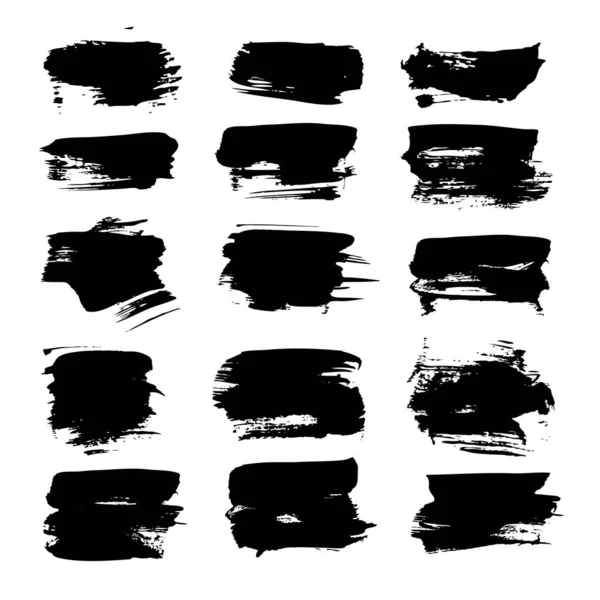 Abstraktní Černé Texturované Skvrny Nastavit Izolované Bílém Pozadí — Stockový vektor