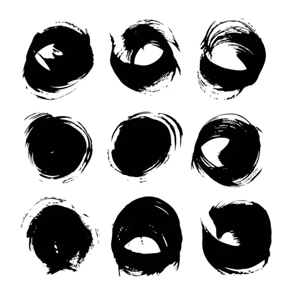 Zwarte Ronde Abstracte Uitstrijkjes Geïsoleerd Een Witte Achtergrond — Stockvector
