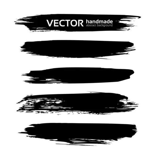 Conjunto Manchas Largas Negras Texturizadas Aisladas Sobre Fondo Blanco — Vector de stock