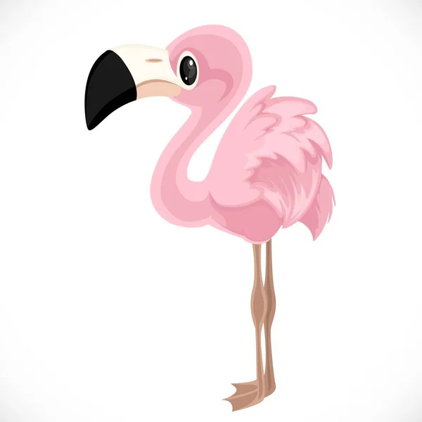 Schattig Cartoon Speelgoed Pluizig Roze Flamingo Geïsoleerd Witte Achtergrond — Stockvector