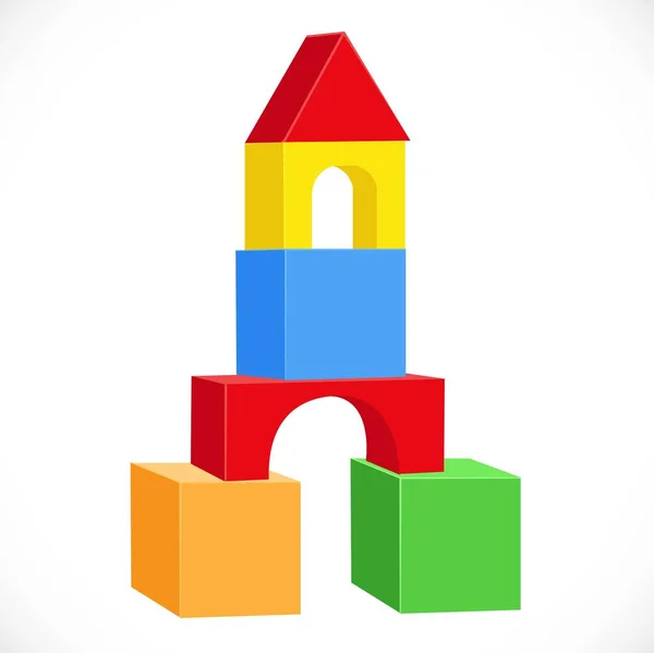 Symmetrische Koepel Van Veelkleurige Speelgoedblokjes Objecten Geïsoleerd Witte Achtergrond — Stockvector
