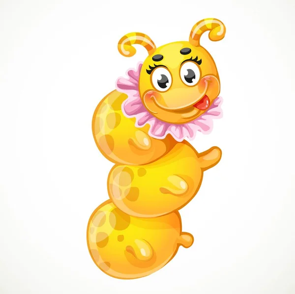 Żółta Gąsienica Zabawka Różowym Kołnierzyku Zabawki Dla Dzieci Izolowane Białym — Wektor stockowy