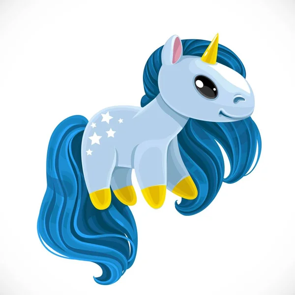 Cute Cartoon Toy Magical Unicorn Blue Mane Stars Rump Isolated — Stock Vector