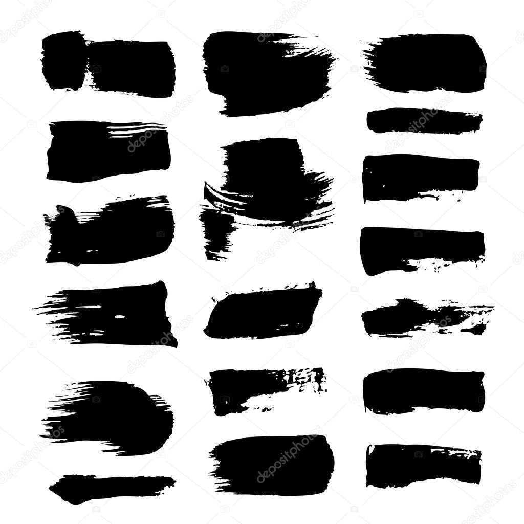 Black big thick short abstract textured smears set isolated on a white background