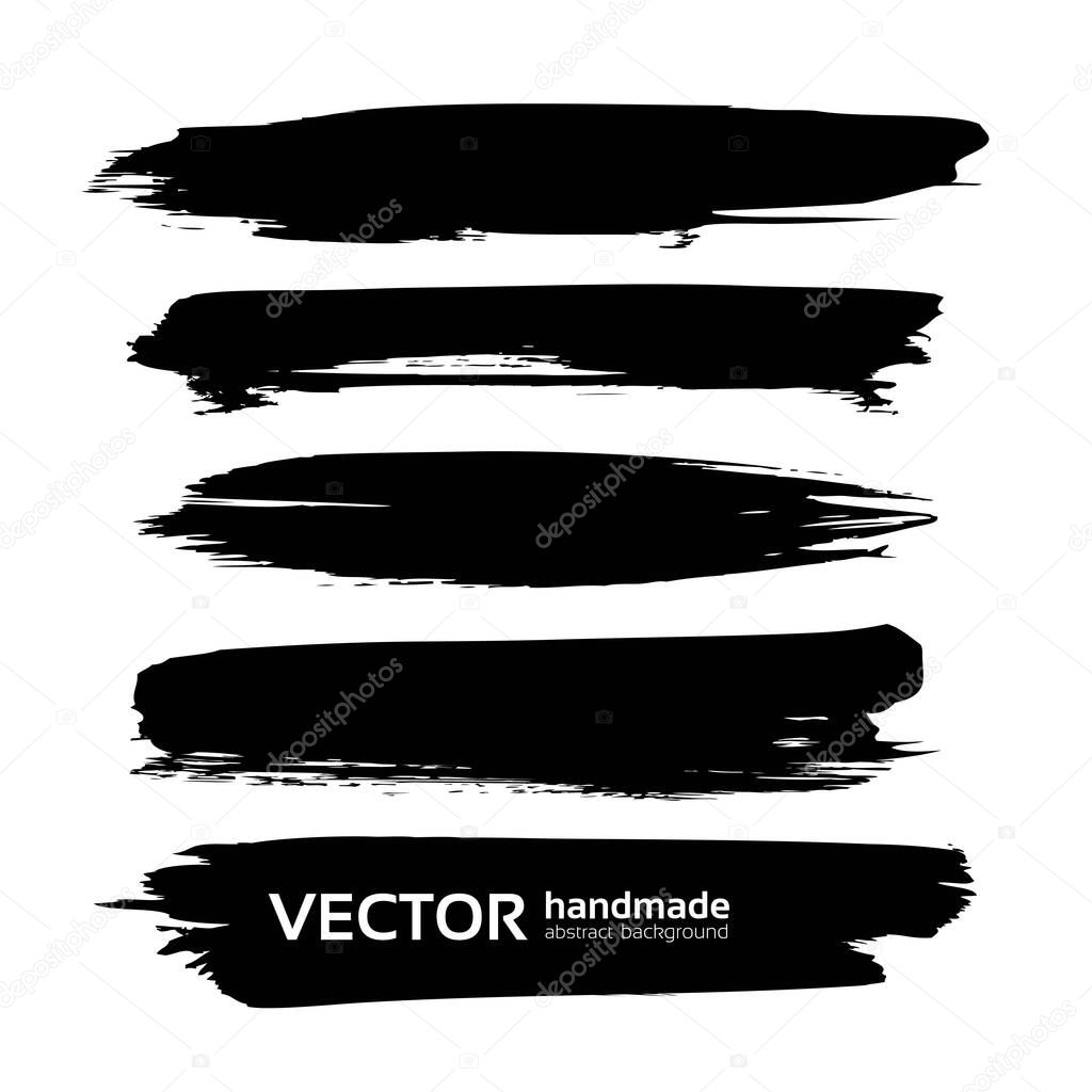 Thick long abstract textured smears black isolated on a white background