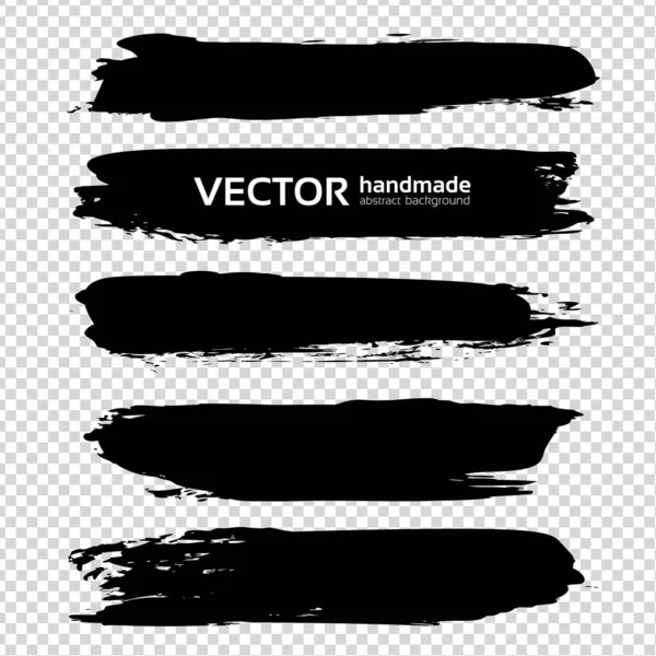 Schwarze Tinte Lange Abstrakte Strukturierte Striche Auf Transparentem Hintergrund — Stockvektor