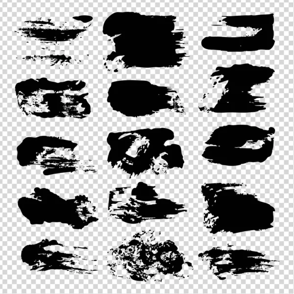 Abstract Black Ink Textured Brush Strokes Set Imitation Transparent Background — Stock Vector