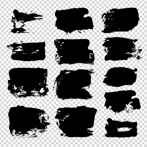 Abstract Black Ink Textured Strokes Imitation Transparent Background — Stock Vector