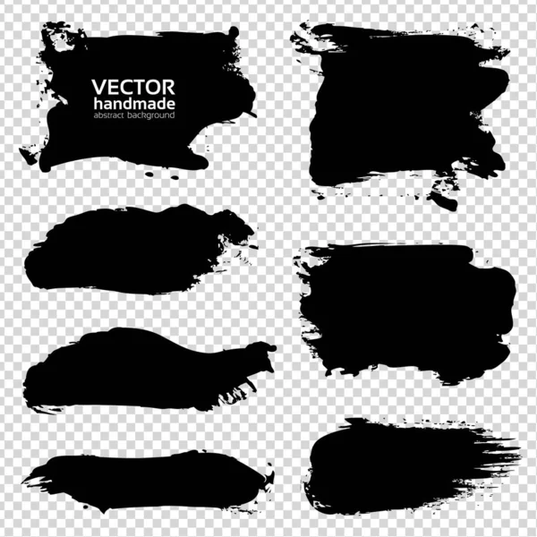 Textured Black Ink Smooth Strokes Set Imitation Transparent Background — Stock Vector