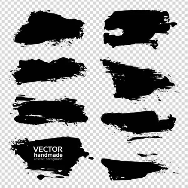 Texturált Absztrakt Fekete Tinta Stroke Beállítva Utánzás Átlátszó Háttér — Stock Vector