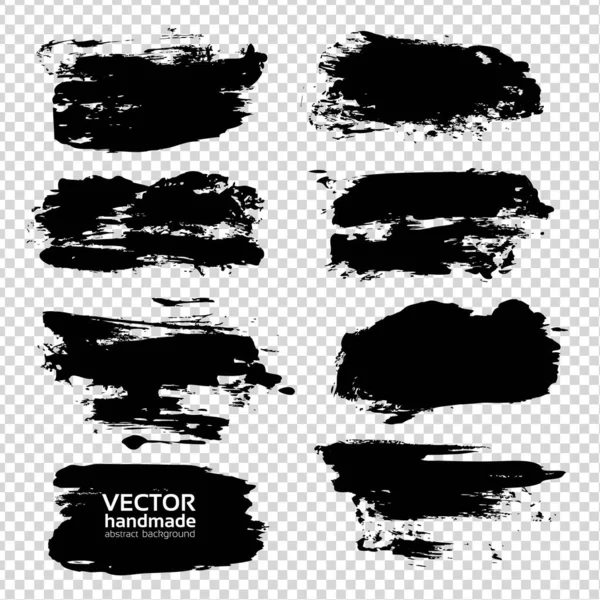 Trazos Lisos Negros Abstractos Fijados Fondo Transparente Imitación — Vector de stock