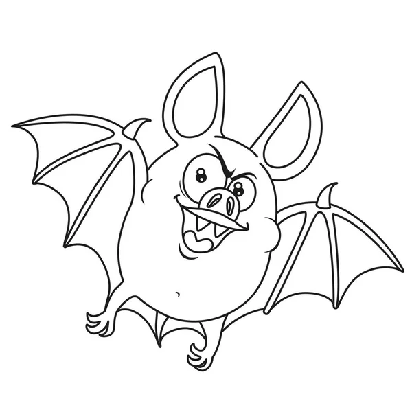 Cute Fat Halloween Bat Flying Outlined Coloring Page — Stock Vector