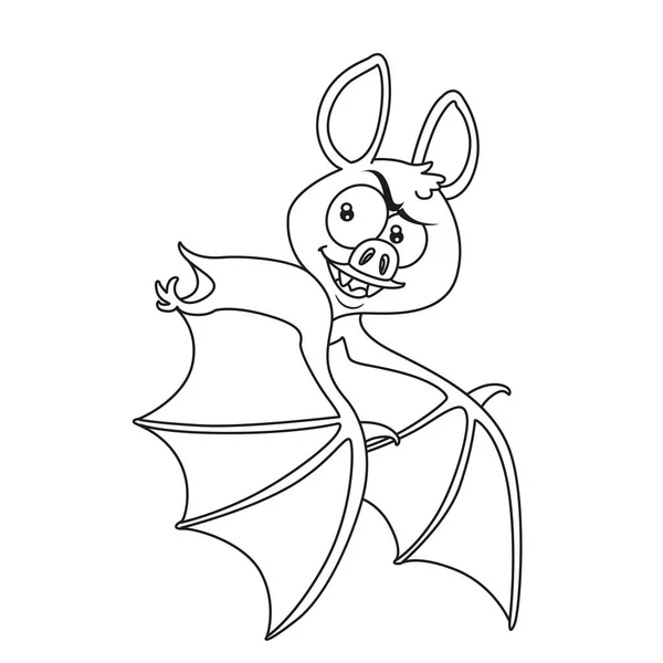 Cute Halloween Bat Flying Outlined Coloring Page — Stock Vector
