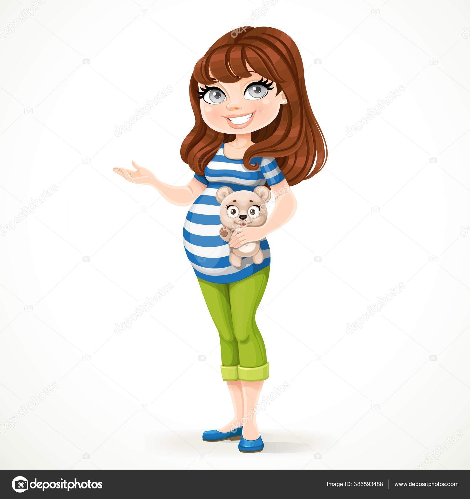 Wanita Hamil Cantik Dengan Kaos Bergaris Garis Sedang Memegang Boneka — Stok Vektor © yadviga ...