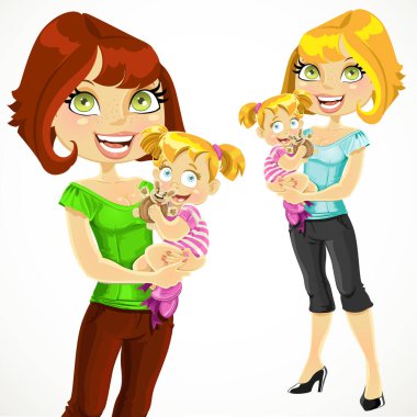 Güzel bir anne ve kollarında küçük bir kız.