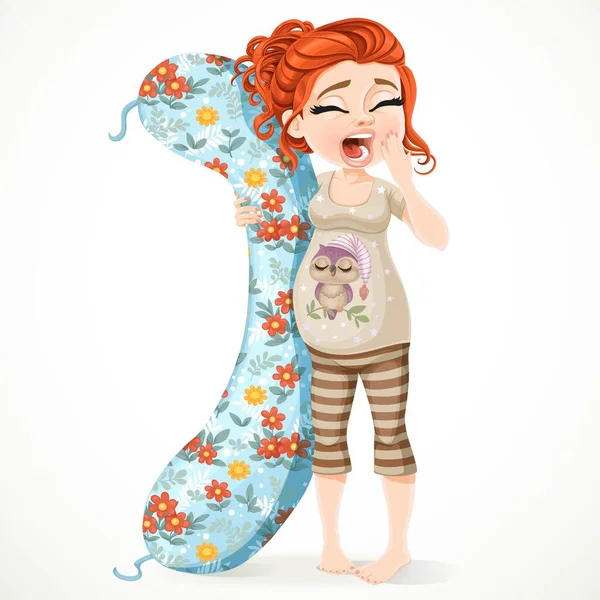Belle Femme Brune Enceinte Endormie Pyjama Avec Long Oreiller Pour — Image vectorielle