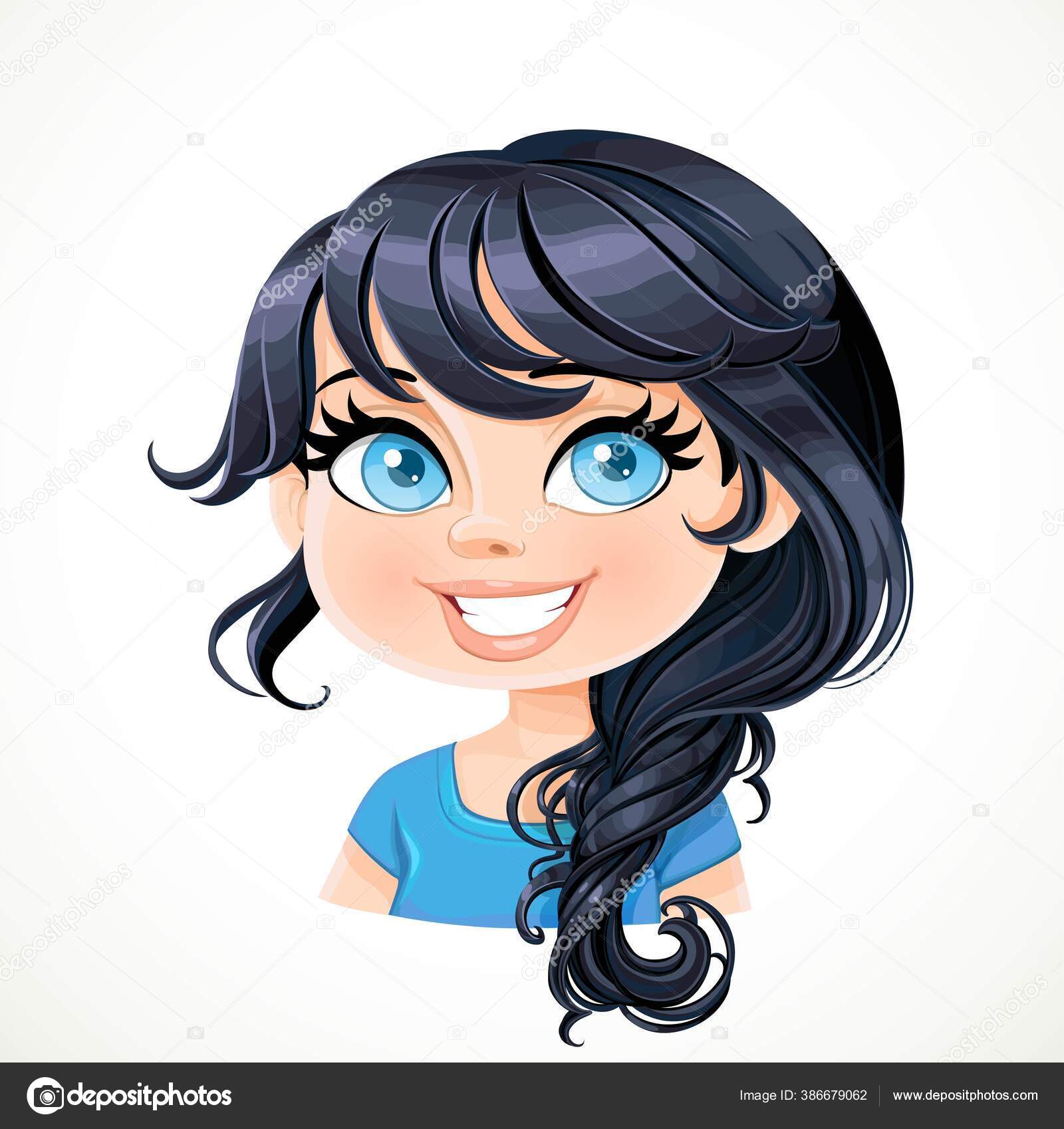 Image vectorielle Belle Fille Brune Aux Cheveux Noirs Tressés