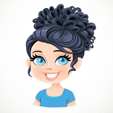 Uzun siyah saçlı, güzel esmer kız. Beyaz arka planda izole edilmiş, yüksek akşam saç stili bir portre çizmiş.