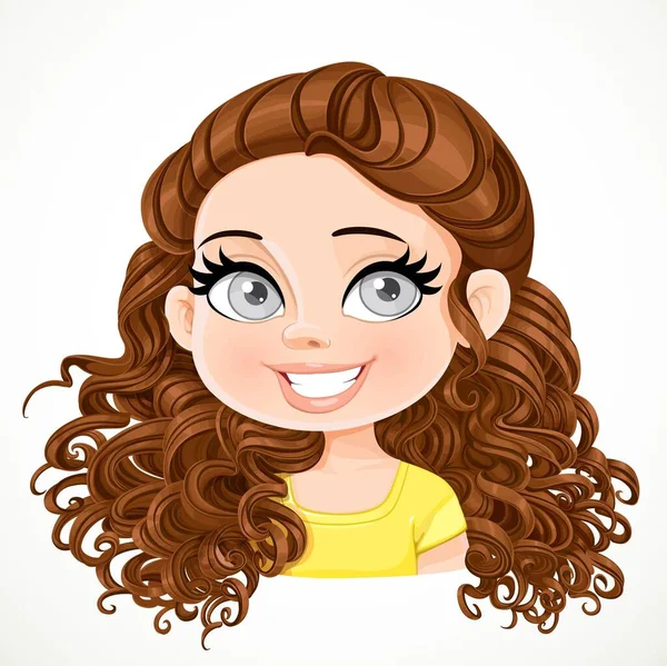 Beautiful Brunette Girl Magnificent Curly Brown Dark Chocolate Color Hair — Stock Vector