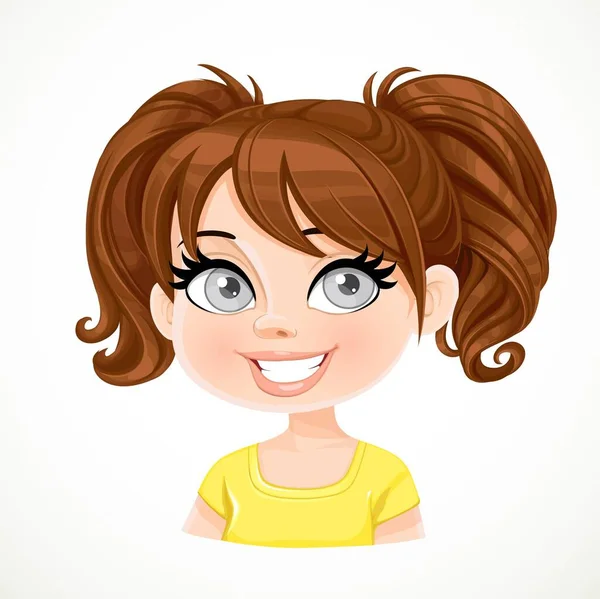 Belle Fille Brune Avec Brun Chocolat Noir Couleur Cheveux Raides — Image vectorielle