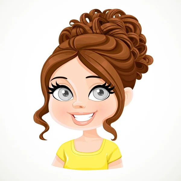 Belle Fille Brune Avec Des Cheveux Bruns Couleur Chocolat Noir — Image vectorielle