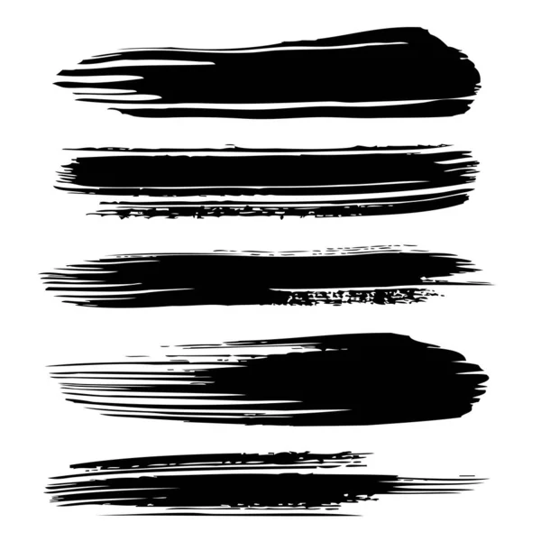 Black Abstract Textured Long Thick Paint Strokes Isolated White Background — Stock Vector