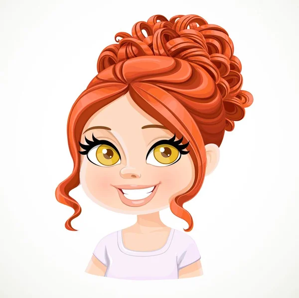 Beautiful Brunette Girl Red Hair Arranged High Evening Hairstyle Portrait — Stock Vector